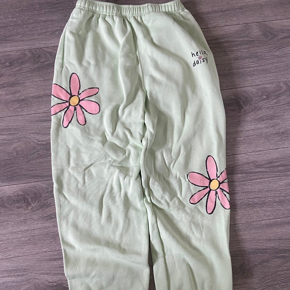 PacSun Hello Daisy Mint Green Sweatpants with Pink Daisies